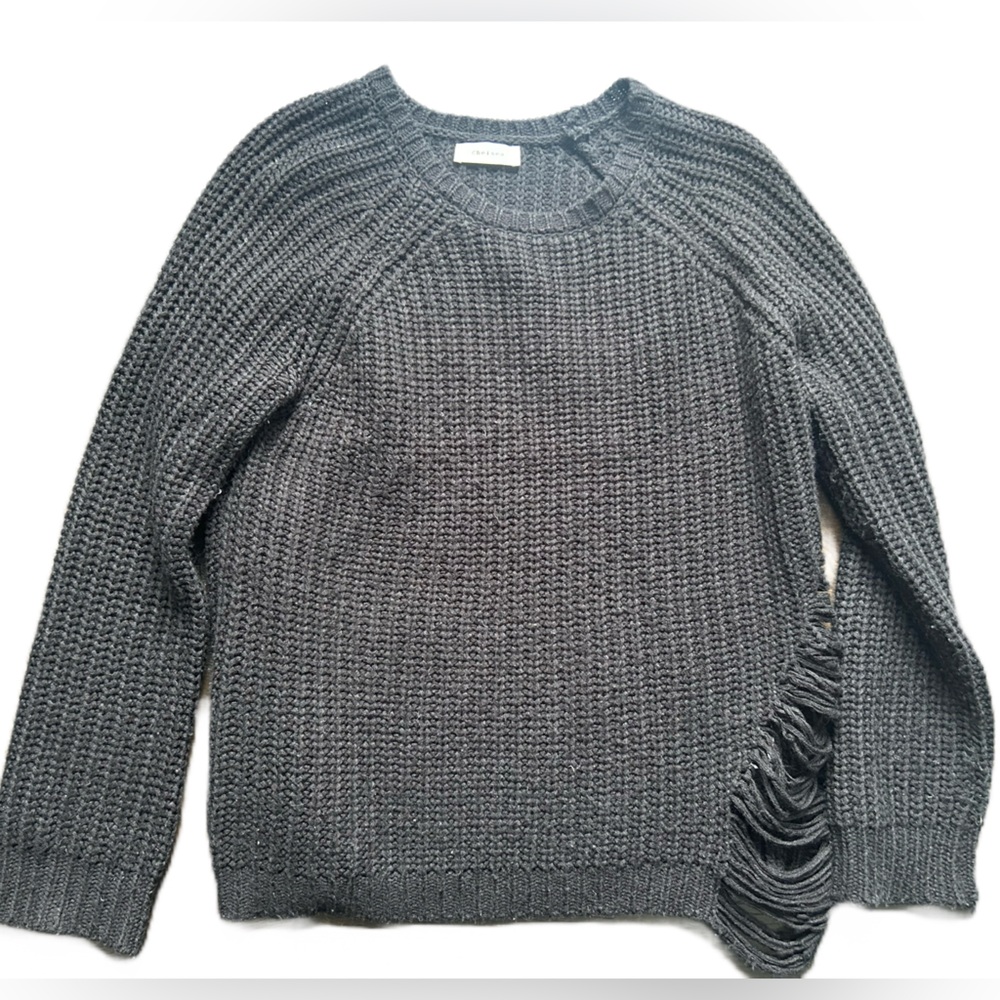Cozy Distressed Black Crew Neck Ribbed Knit Sweater From Aritzia